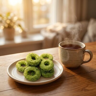 Matcha Crispy Rings - Matcha rinfrescante e fusione di cereali, snack leggero e croccante a forma di anello, versatile senza sensi di colpa per tutte le occasioni